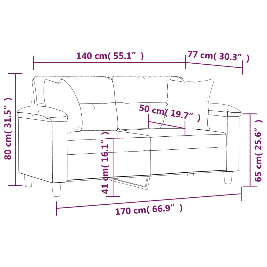 Canapea cu 2 locuri cu pernuțe, cappuccino, 140 cm, piele eco.