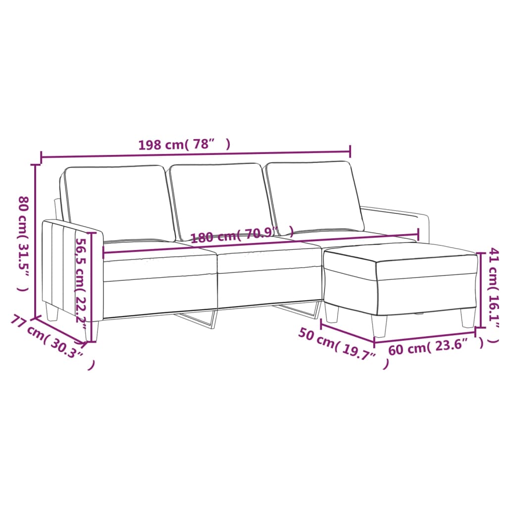 Canapea cu 3 locuri și taburet, gri închis, 180 cm, textil