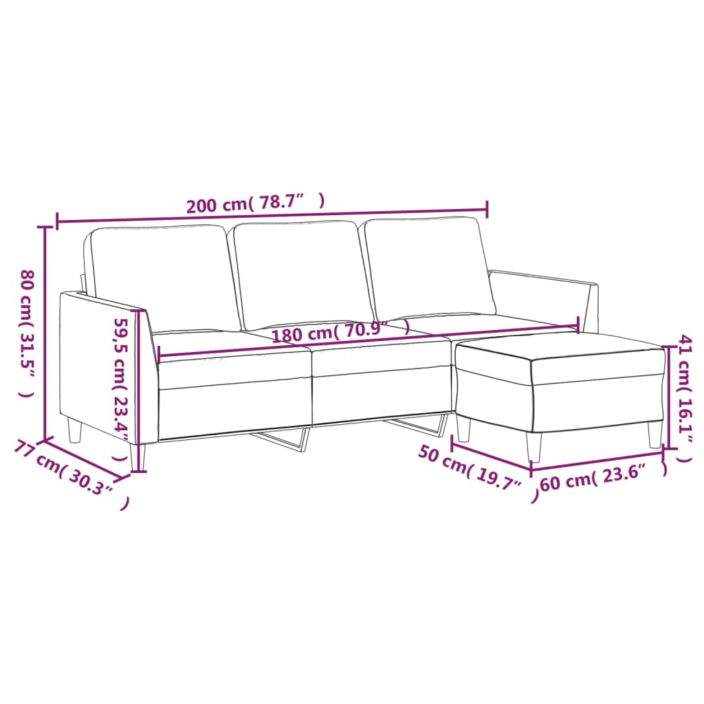 Canapea cu 3 locuri și taburet, crem, 180 cm, piele ecologică