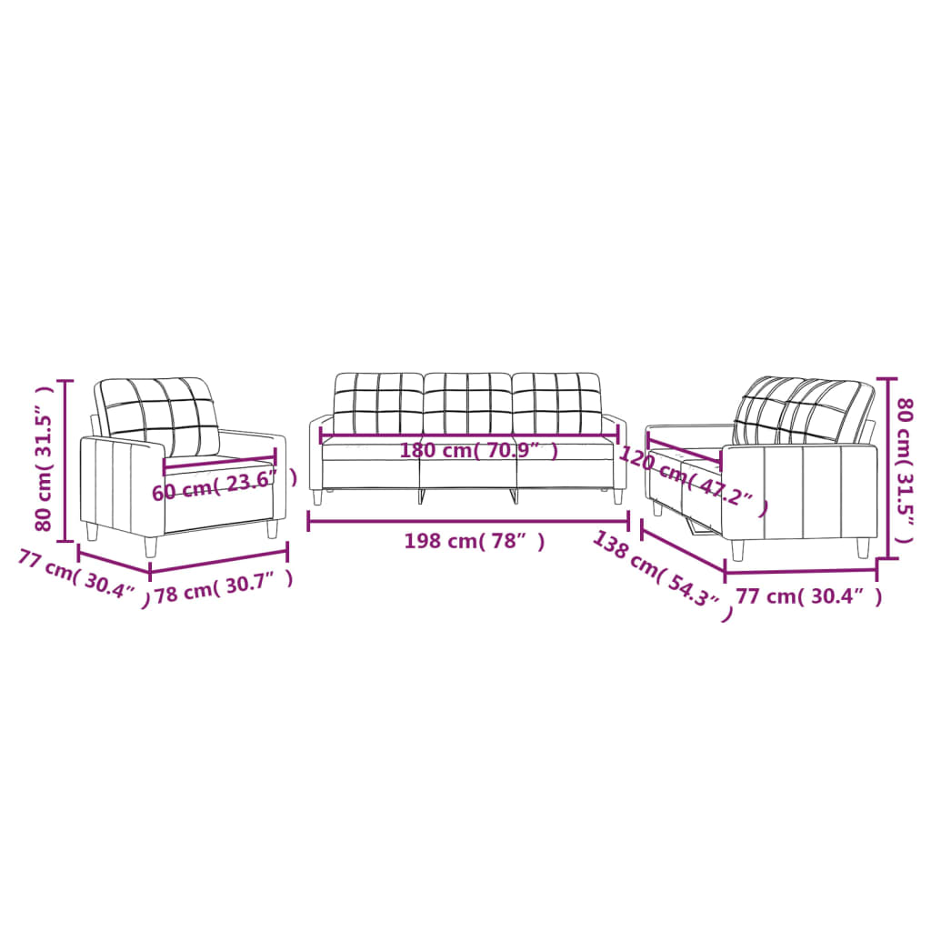 Set de canapele cu perne, 3 piese, negru, textil