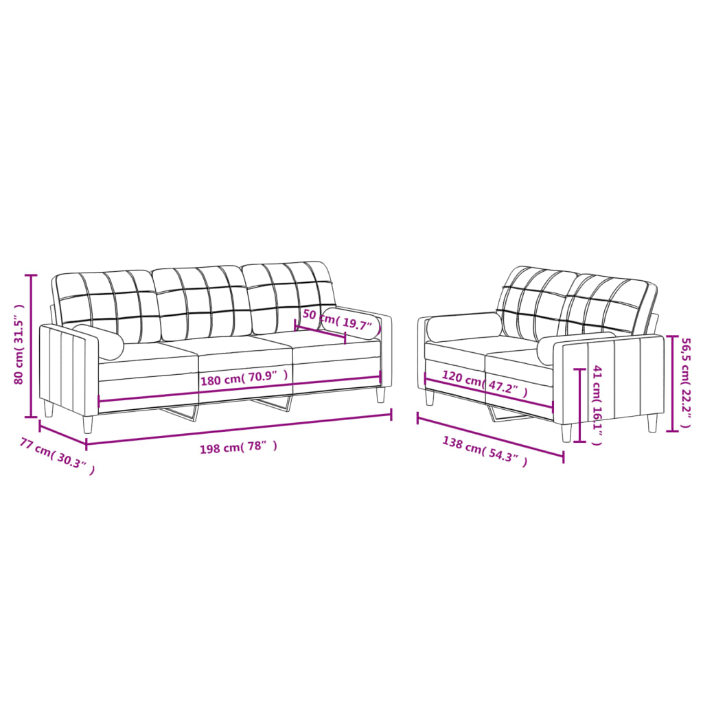 Set de canapele cu perne, 2 piese, gri deschis, material textil