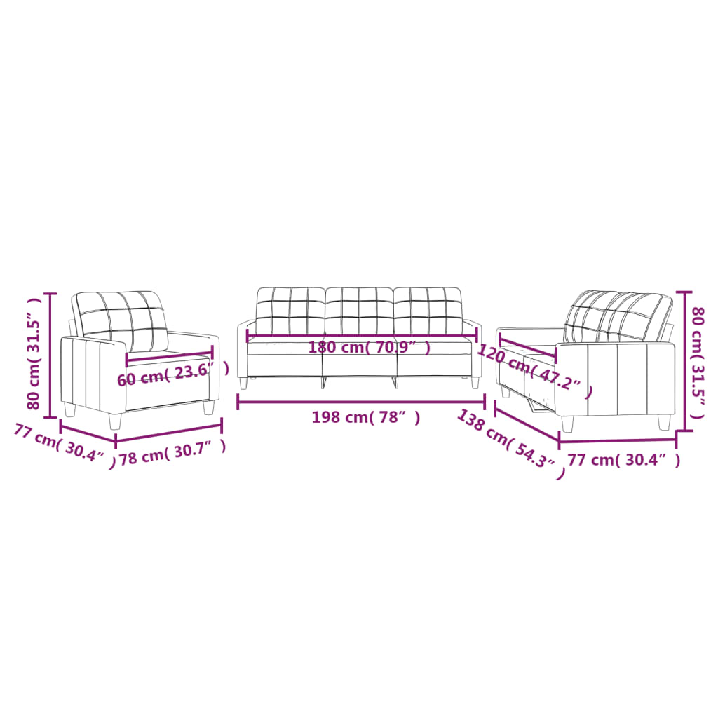 Set de canapele cu perne, 3 piese, negru, piele ecologică