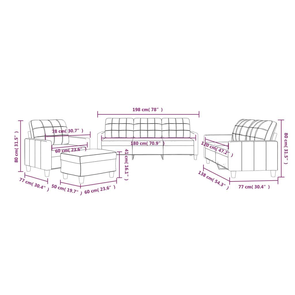 Set de canapele cu perne, 4 piese, gri, piele ecologică