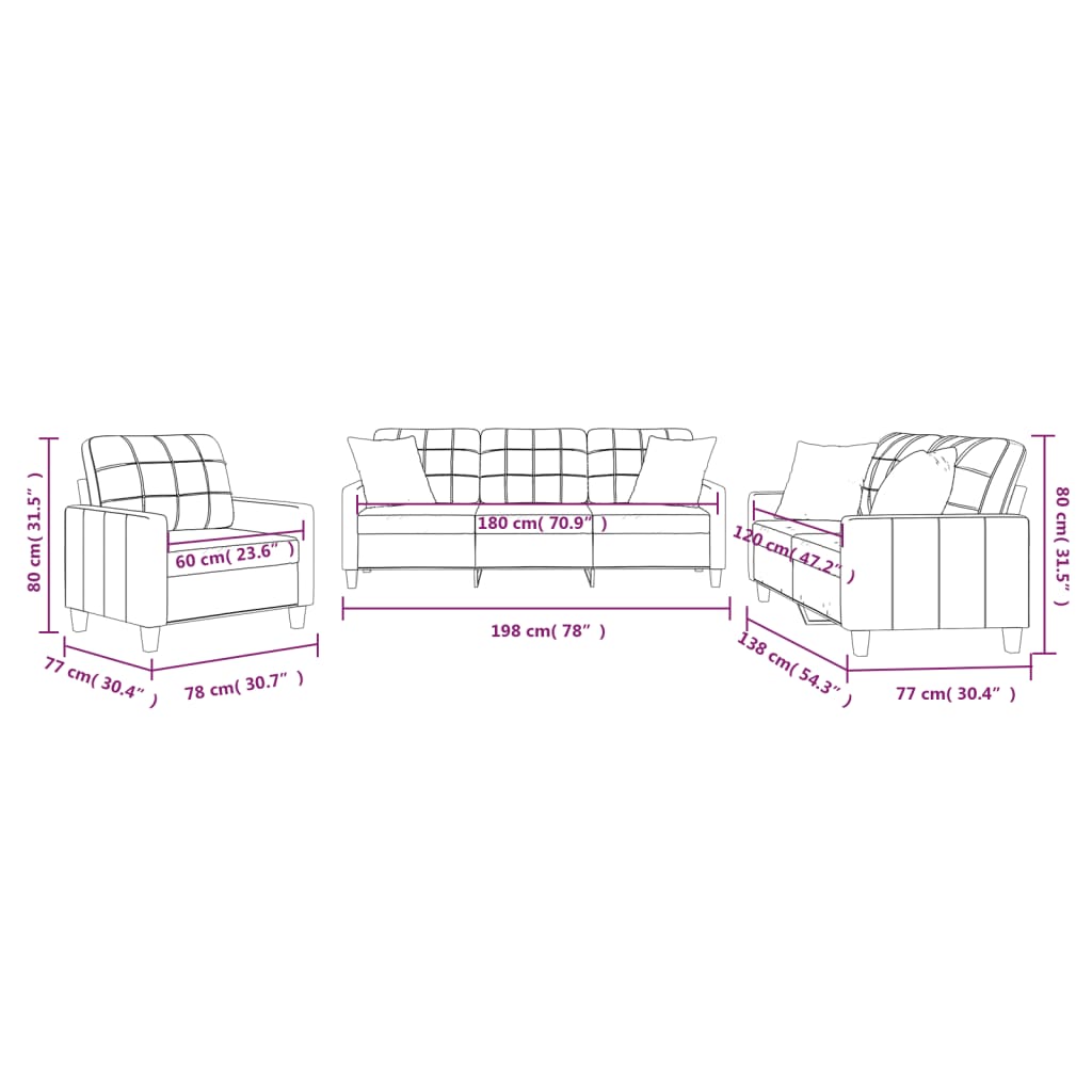 Set de canapele cu perne, 3 piese, negru, piele ecologică