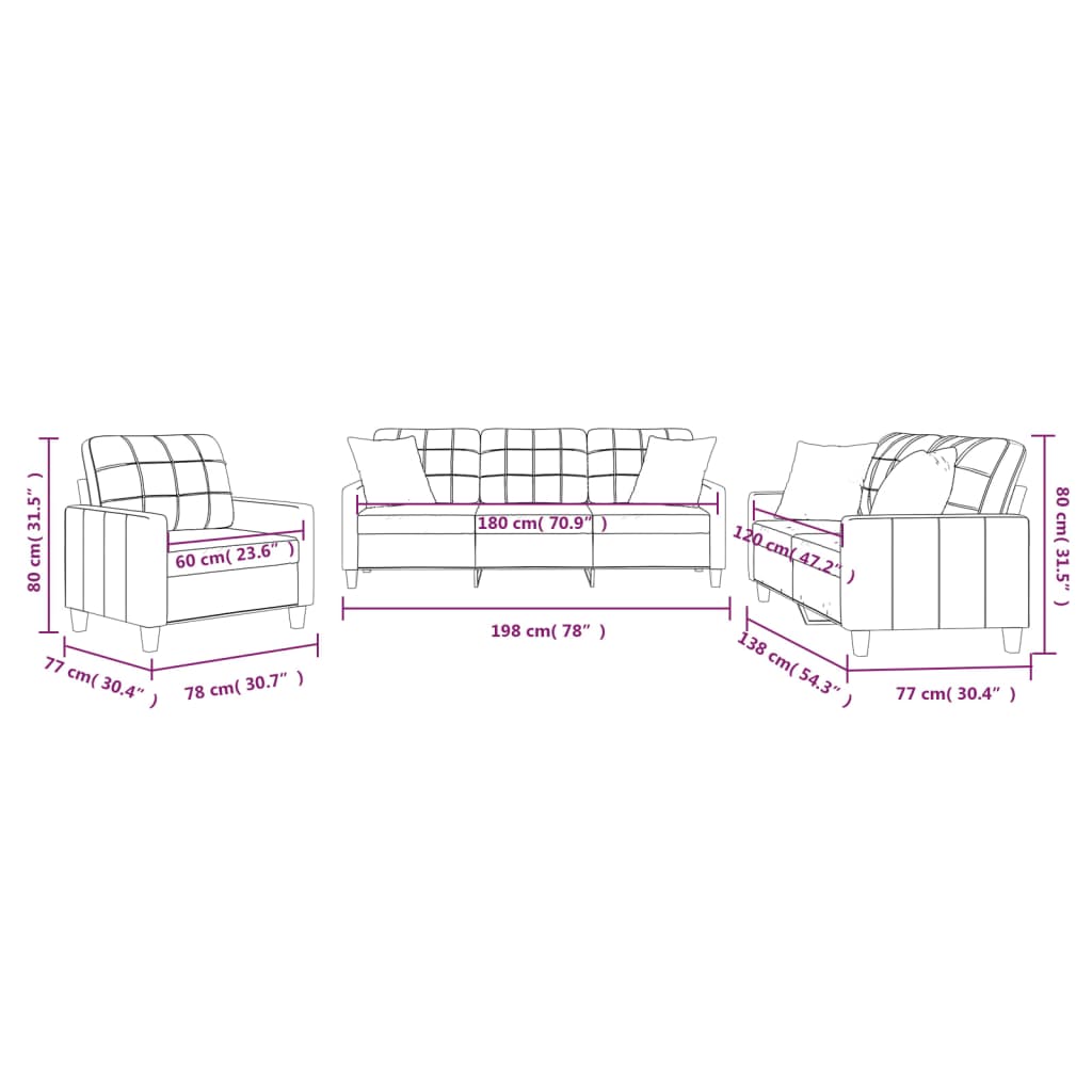 Set de canapele cu perne, 3 piese, crem, piele ecologică