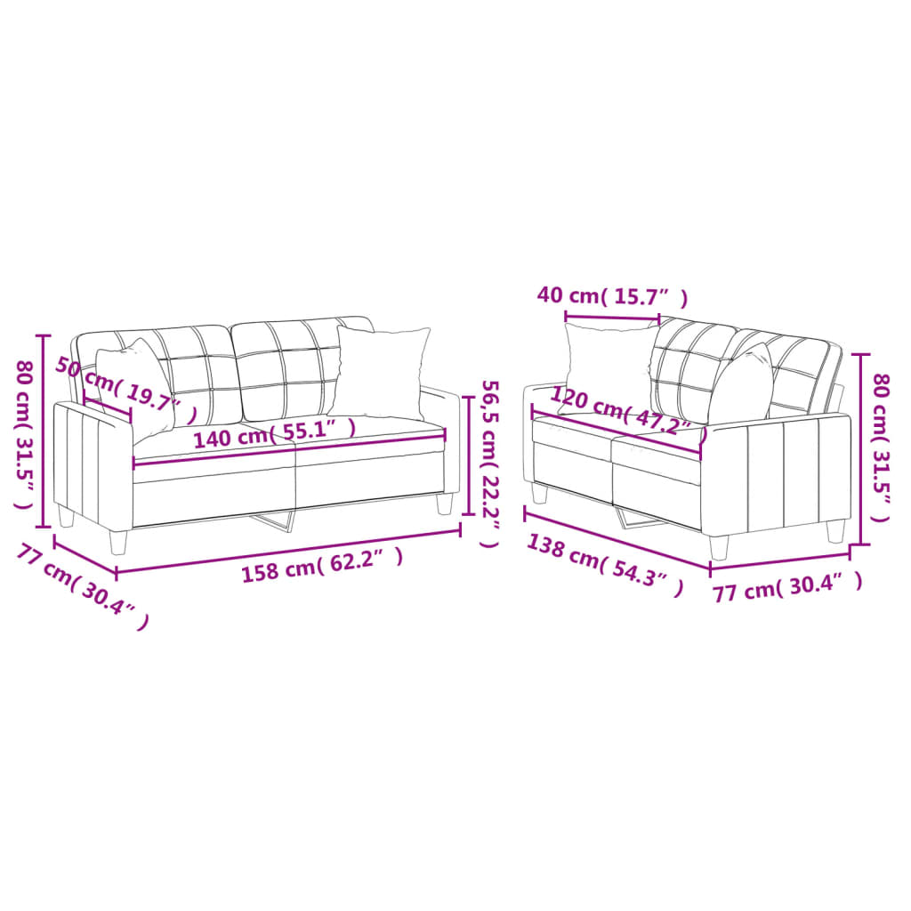 Set de canapele cu perne, 2 piese, gri, piele ecologică