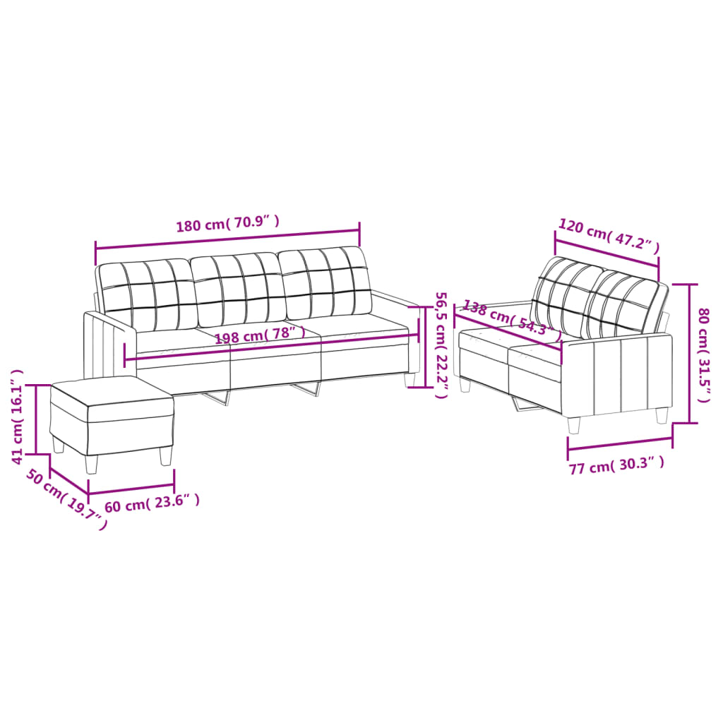 Set de canapele cu perne, 3 piese, negru, piele ecologică