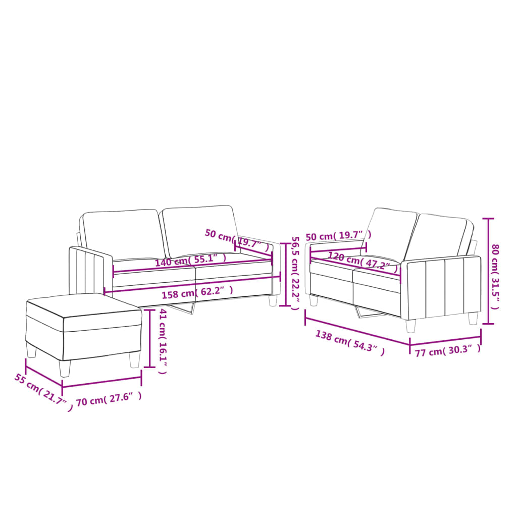 Set de canapele cu perne, 3 piese, gri, piele ecologică