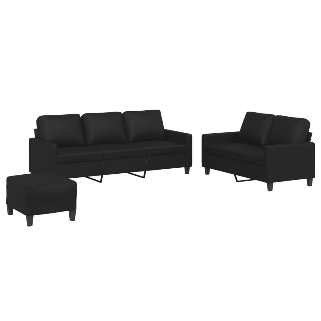 Set de canapele cu perne, 3 piese, negru, piele ecologică