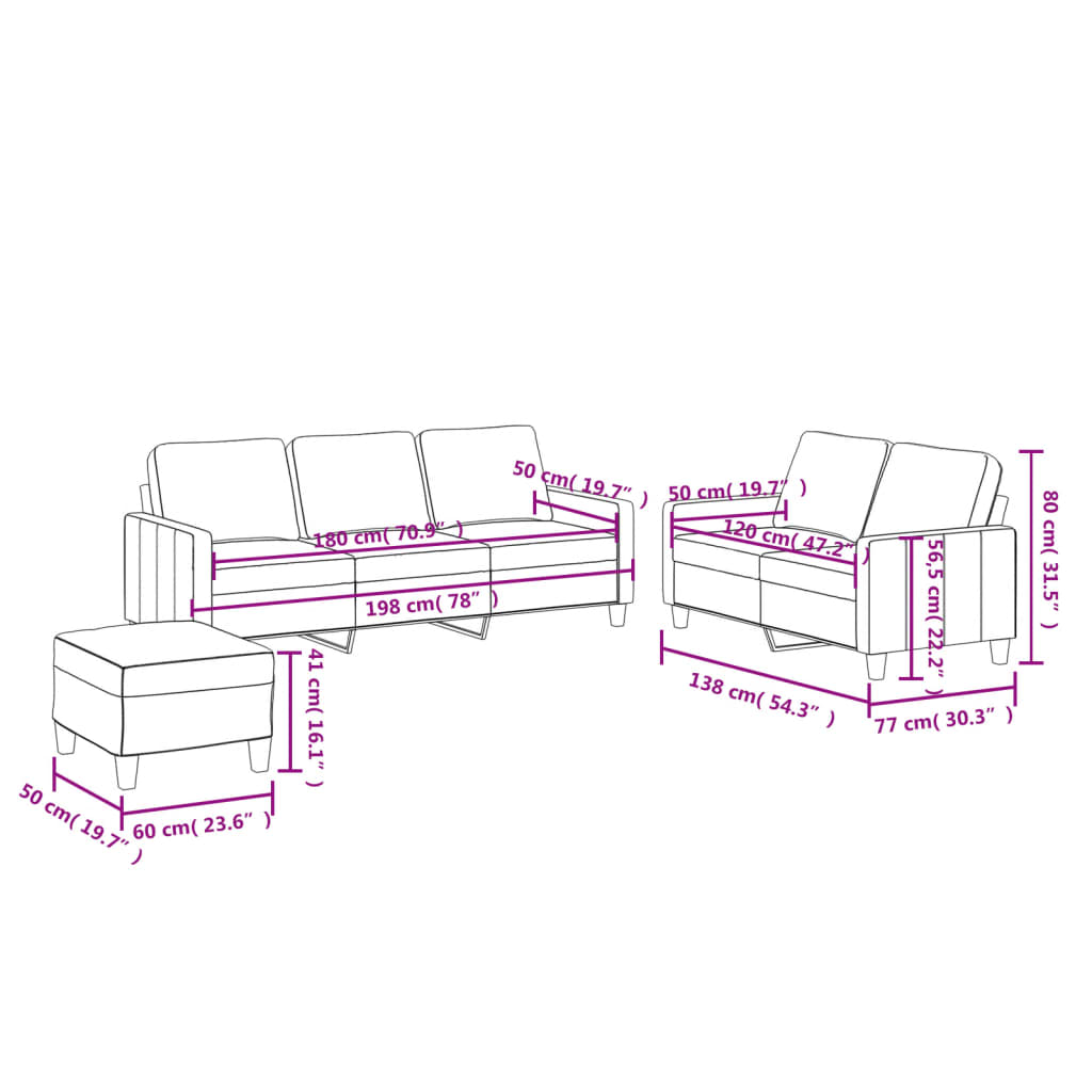 Set de canapele cu perne, 3 piese, negru, piele ecologică