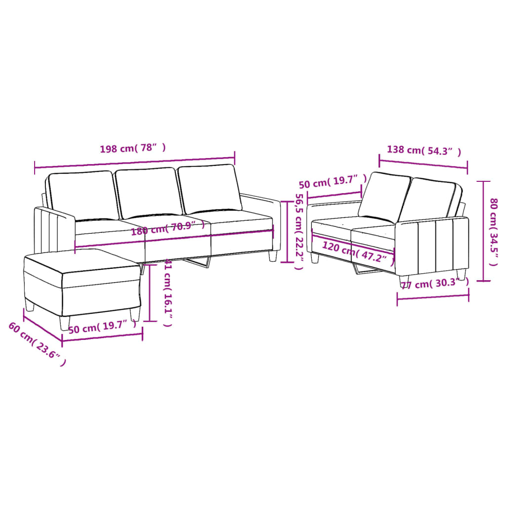 Set de canapele cu perne, 3 piese, gri închis, textil