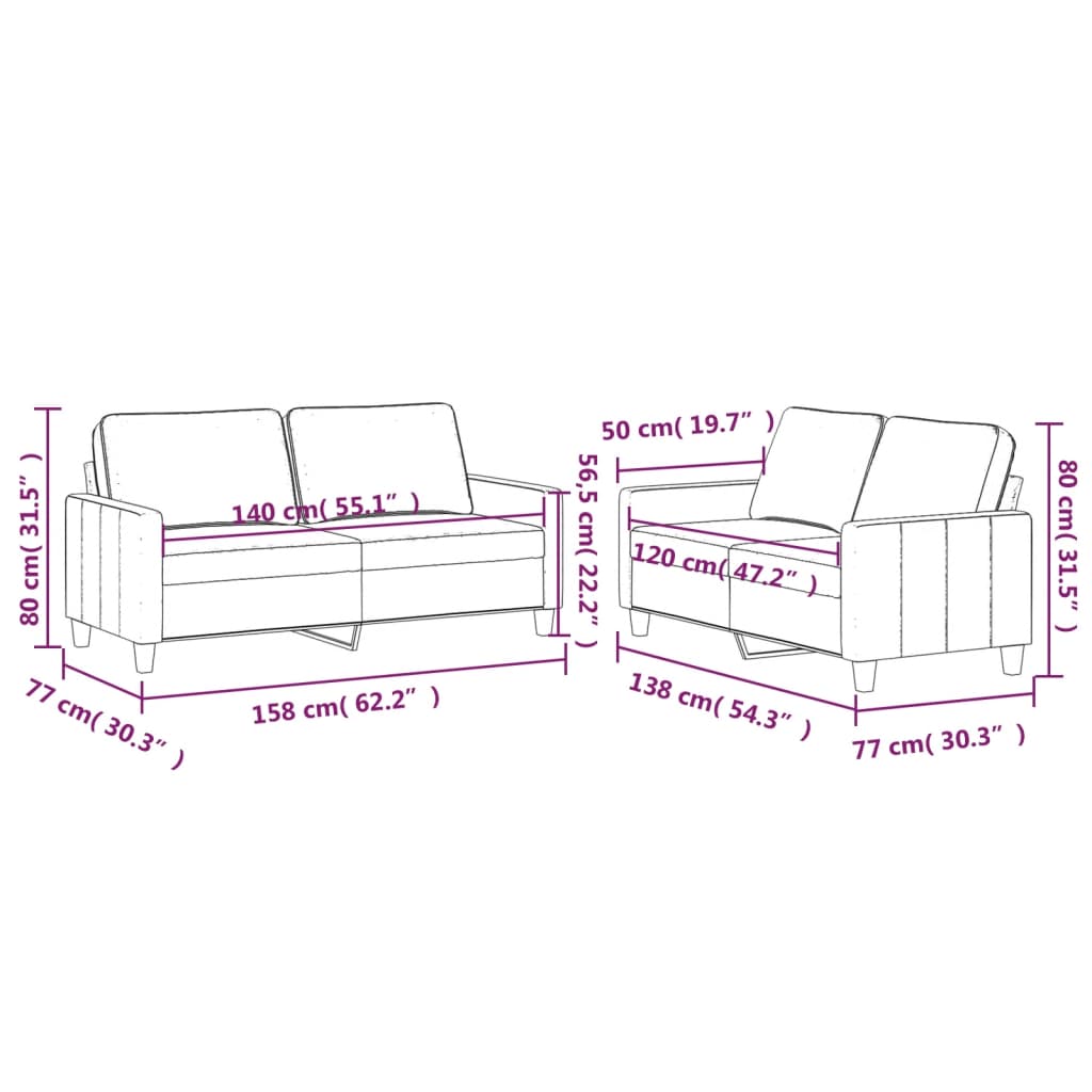 Set de canapele cu perne, 2 piese, maro, catifea