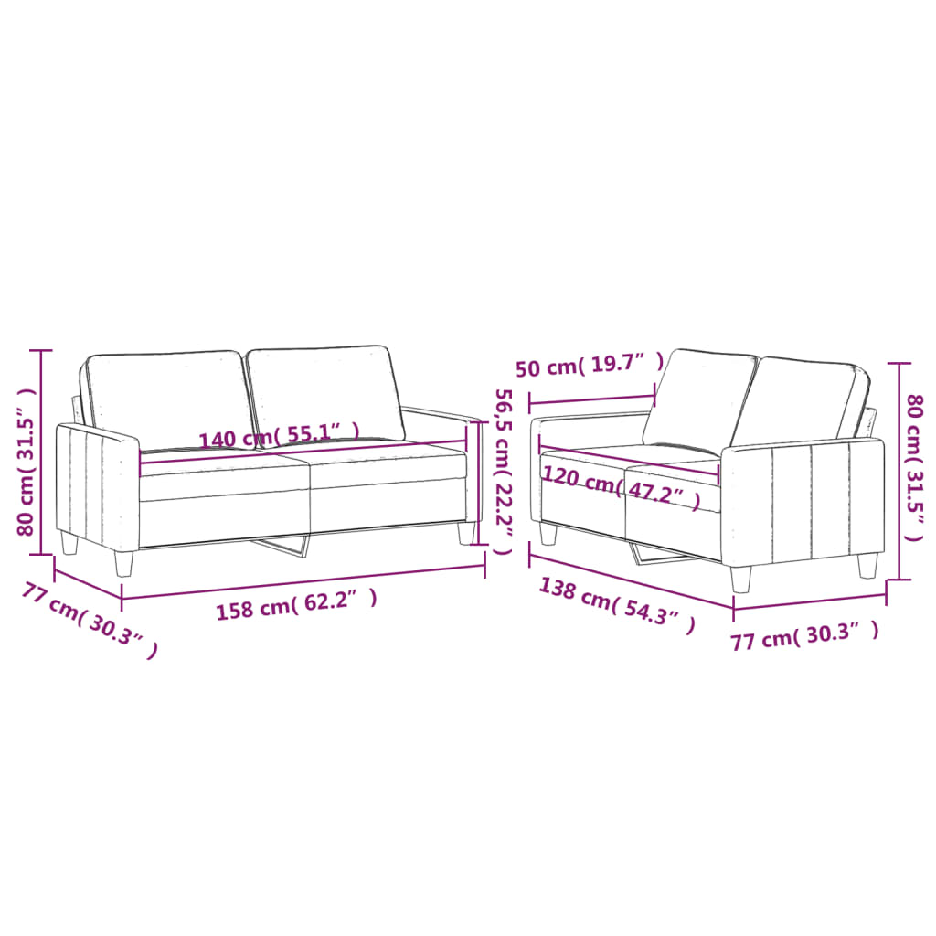 Set de canapele cu perne, 2 piese, crem, catifea