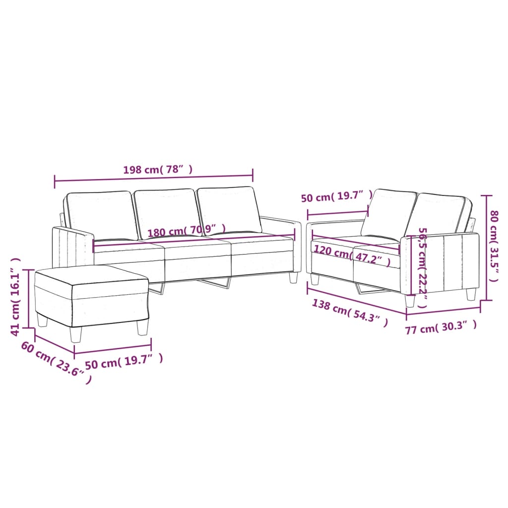 Set de canapele cu perne, 3 piese, maro, catifea