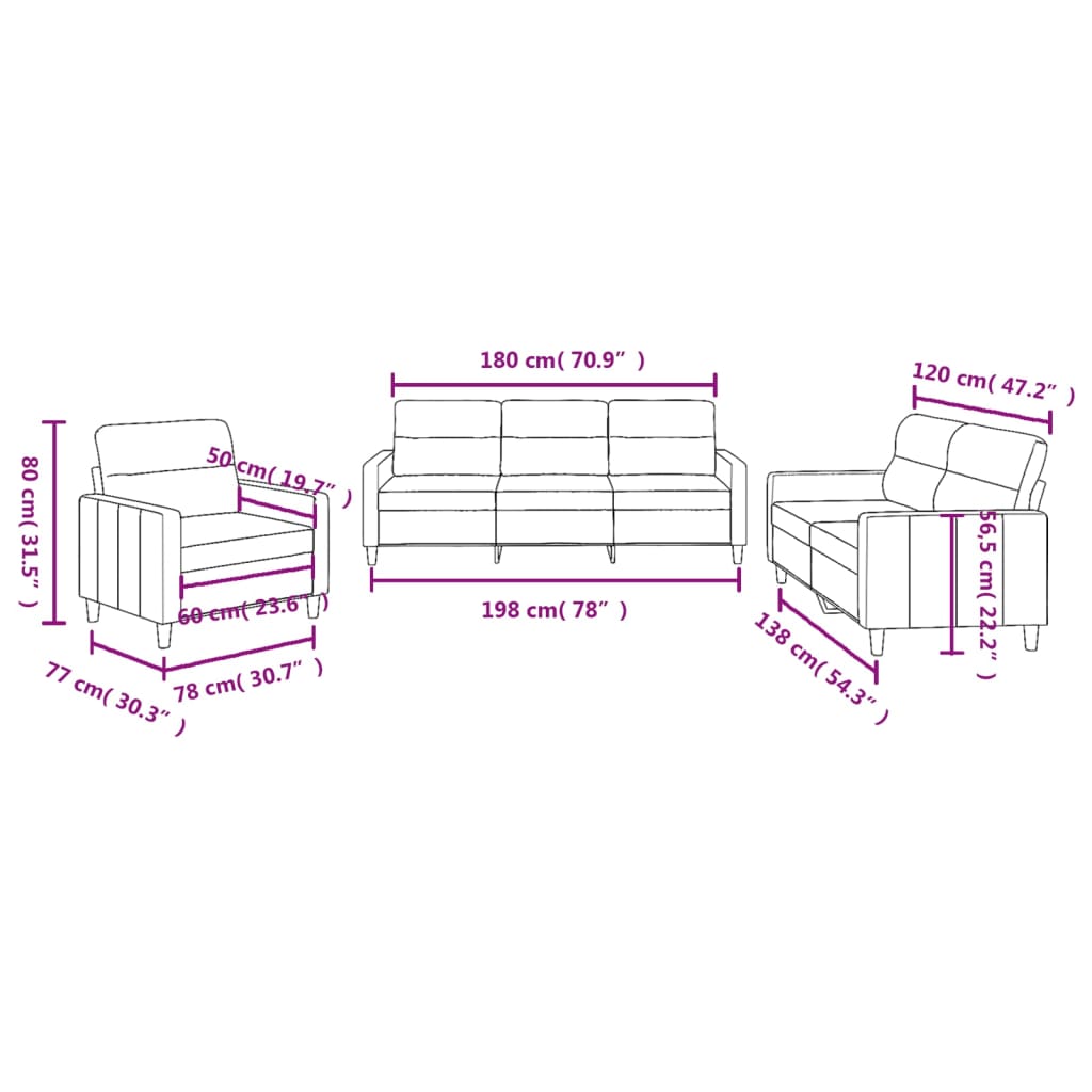 Set canapea cu perne, 3 piese, roșu vin, material textil