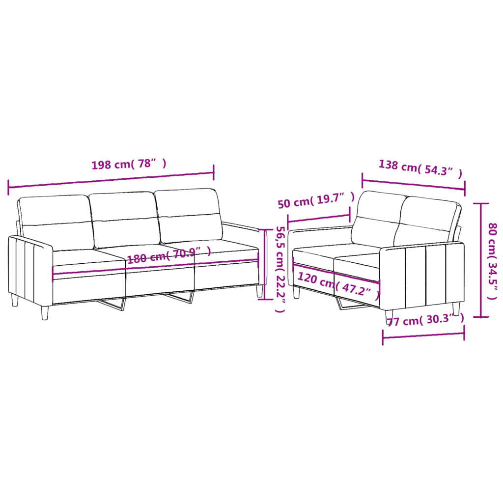 Set de canapele cu perne, 2 piese, gri închis, textil