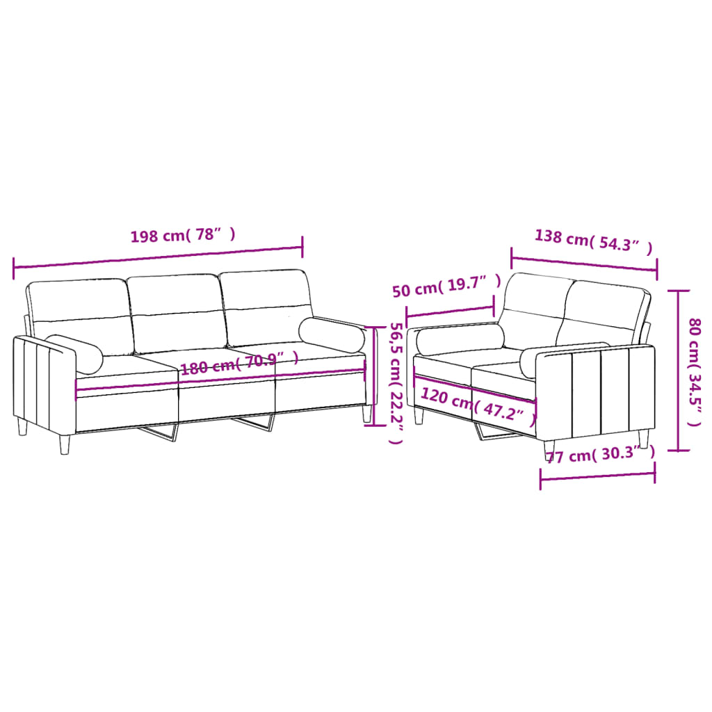 Set de canapele cu perne, 2 piese, gri închis, material textil