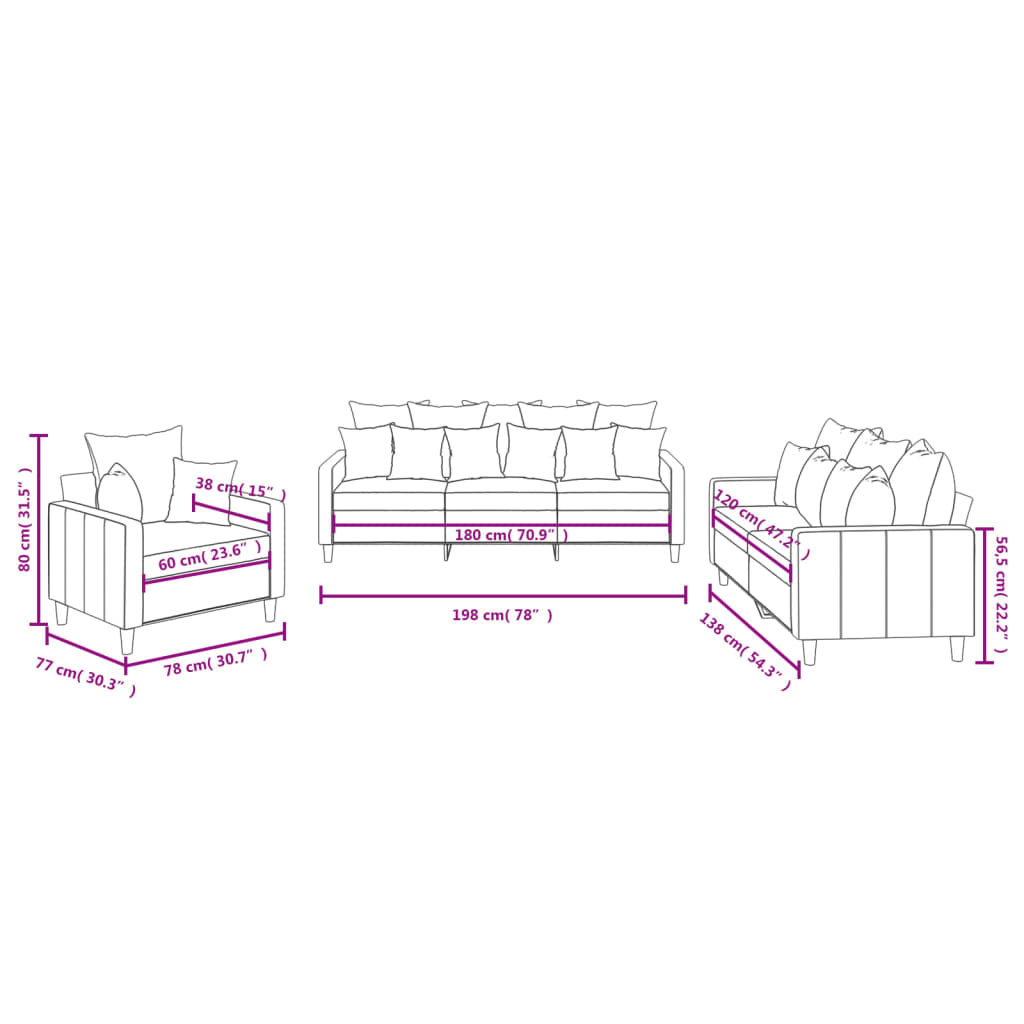 Set de canapele cu perne, 3 piese, galben, catifea