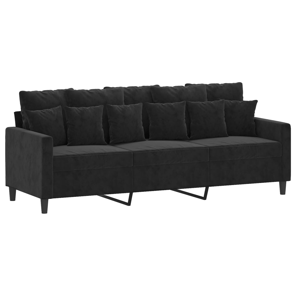 Set de canapele cu perne, 2 piese, negru, catifea