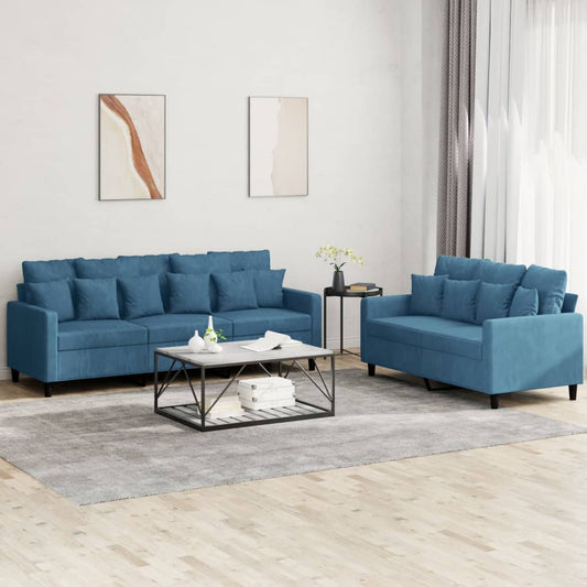 Set de canapele cu perne, 2 piese, albastru, catifea
