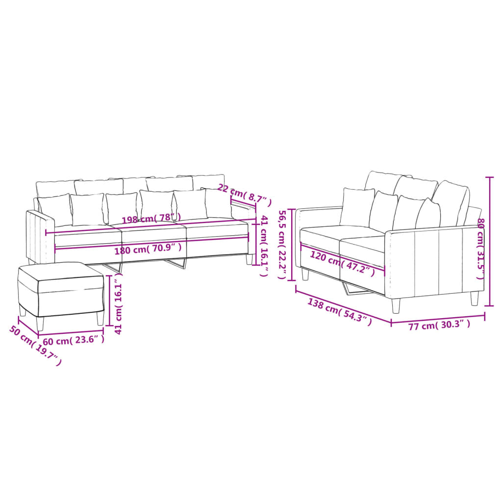 Set de canapele cu perne, 3 piese, albastru, catifea