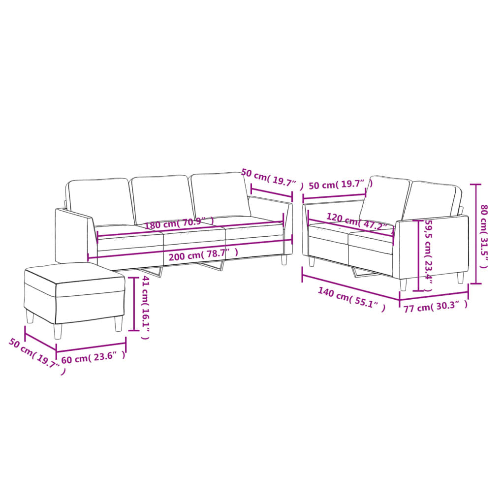 Set de canapele cu perne, 3 piese, crem, piele ecologică