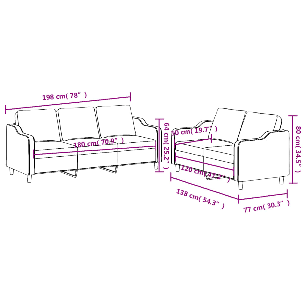 Set de canapele cu perne, 2 piese, gri închis, textil