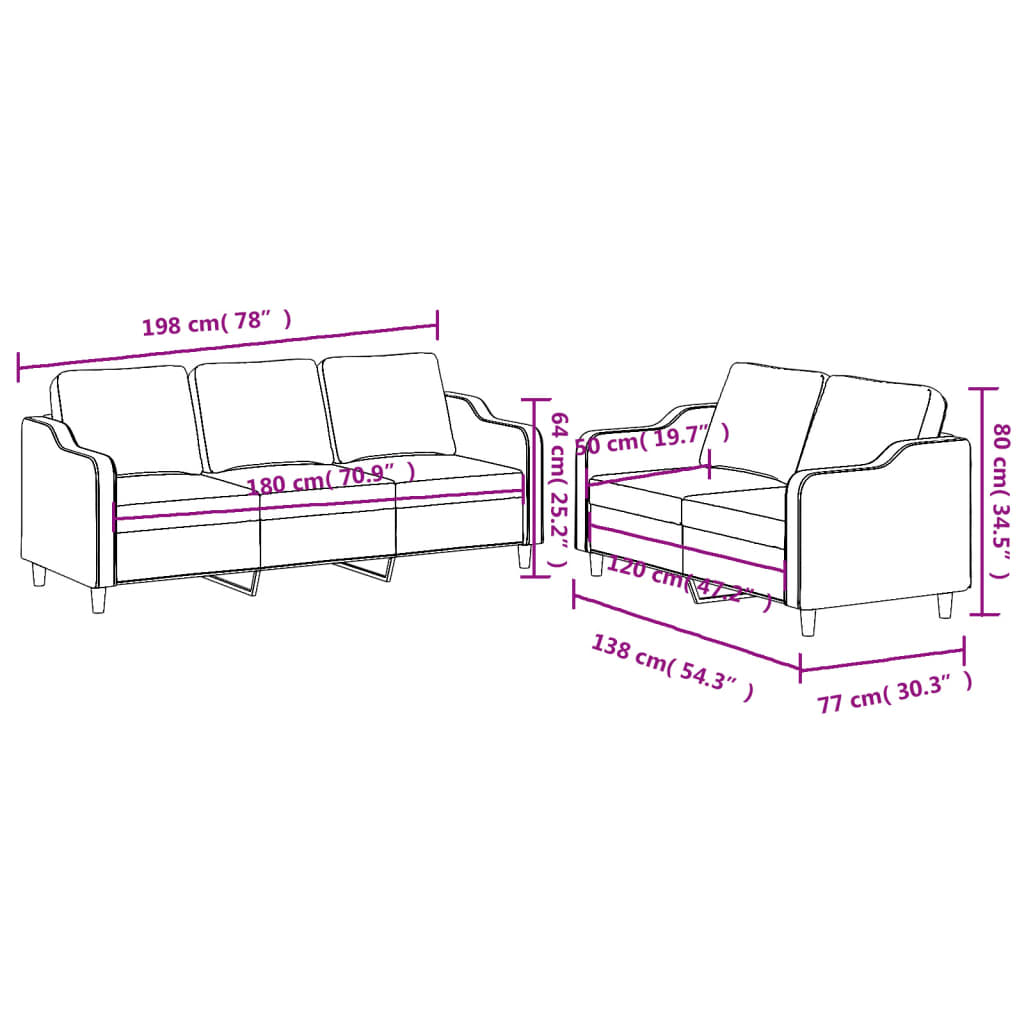 Set de canapele cu perne, 2 piese, maro, textil