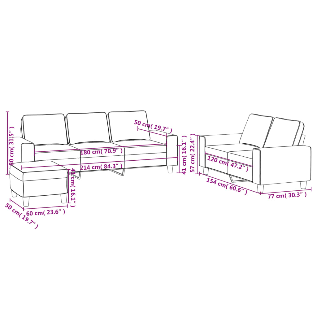 Set de canapele, 3 piese, gri închis, textil