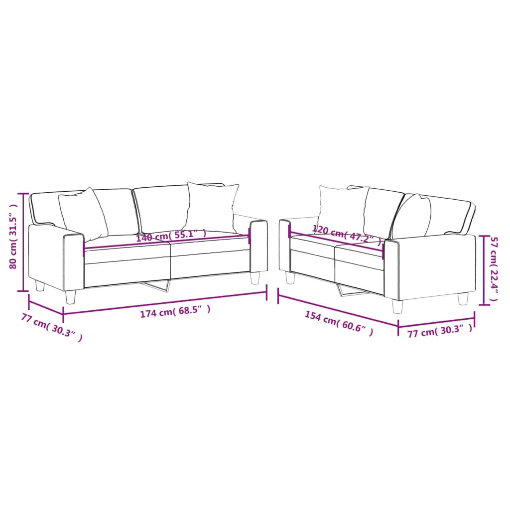 Set de canapele cu perne, 2 piese, gri, piele ecologică