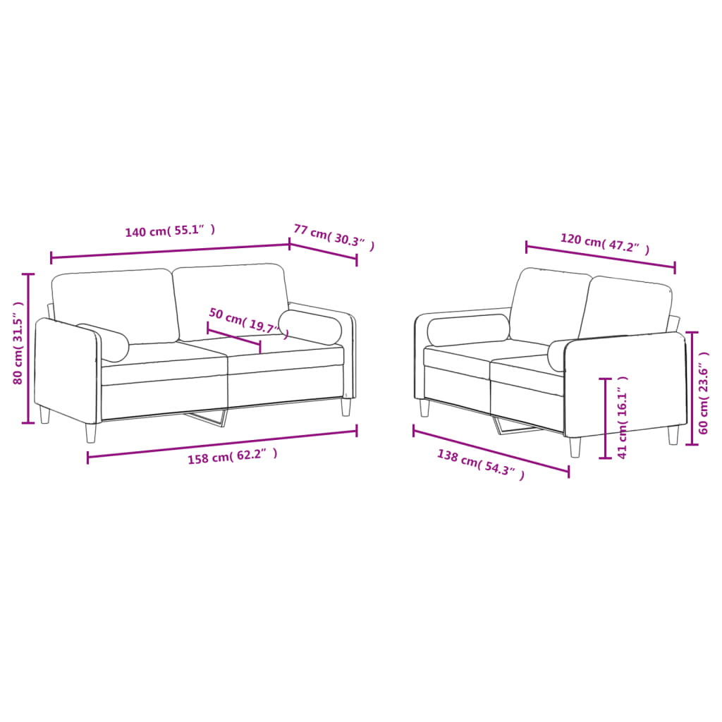 Set de canapele cu perne, 2 piese, galben, catifea