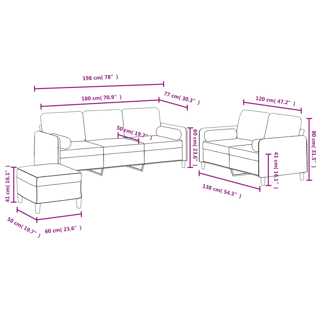 Set de canapele cu perne, 3 piese, galben, catifea