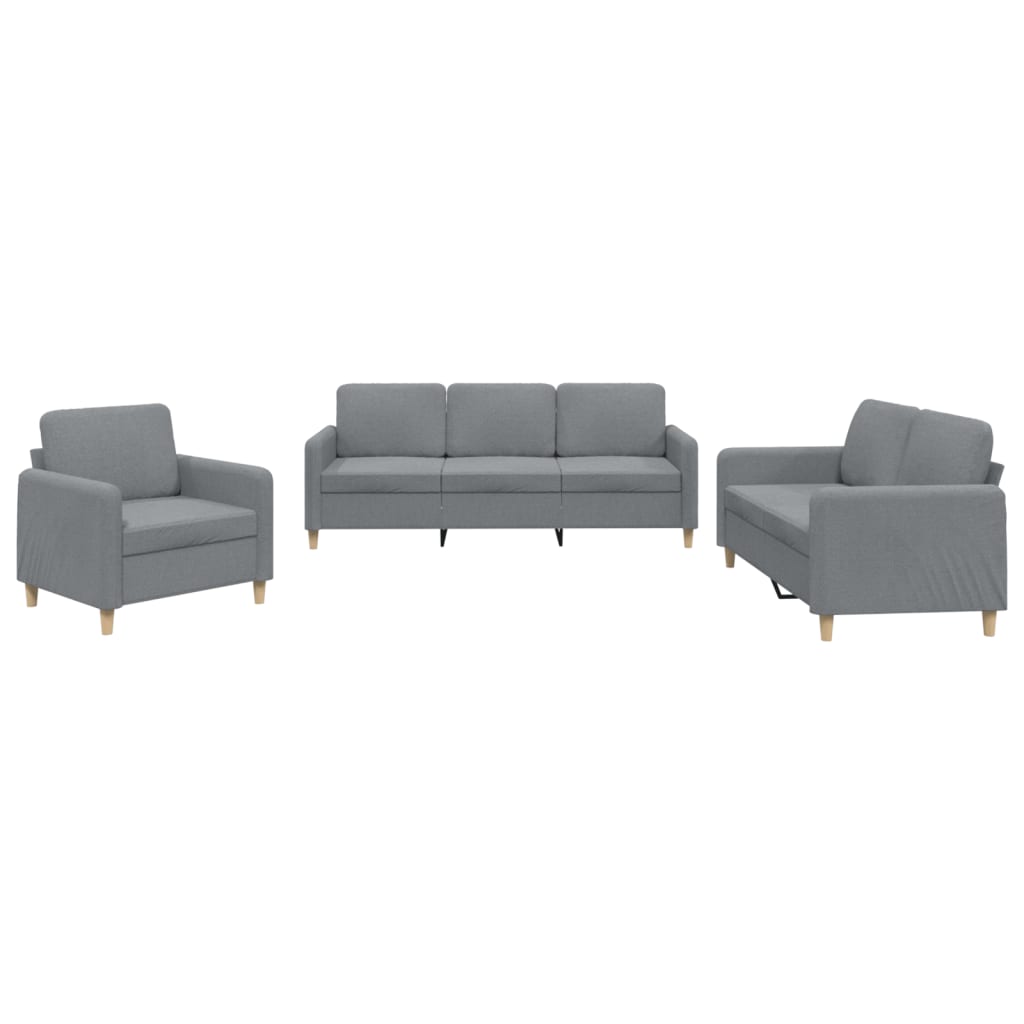 Set de canapele cu perne, 3 piese, gri deschis, textil