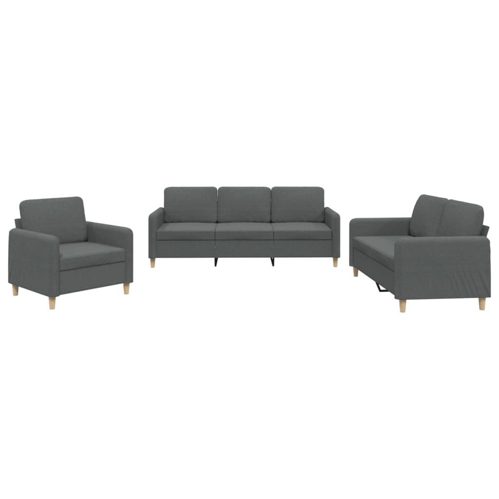 Set de canapele cu perne, 3 piese, gri închis, textil