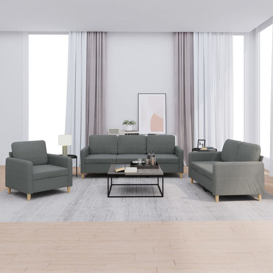 Set de canapele cu perne, 3 piese, gri închis, textil