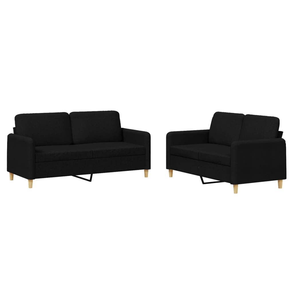 Set de canapele cu perne, 2 piese, negru, textil