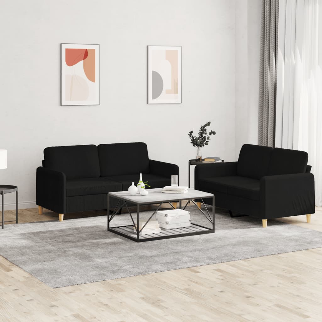 Set de canapele cu perne, 2 piese, negru, textil