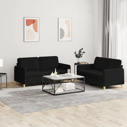 Set de canapele cu perne, 2 piese, negru, textil