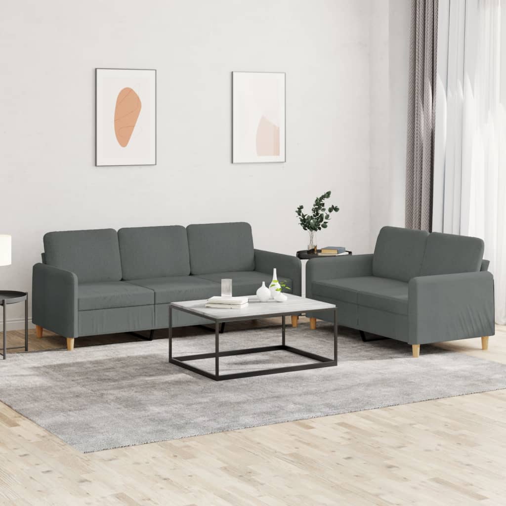 Set de canapele cu perne, 2 piese, gri închis, textil