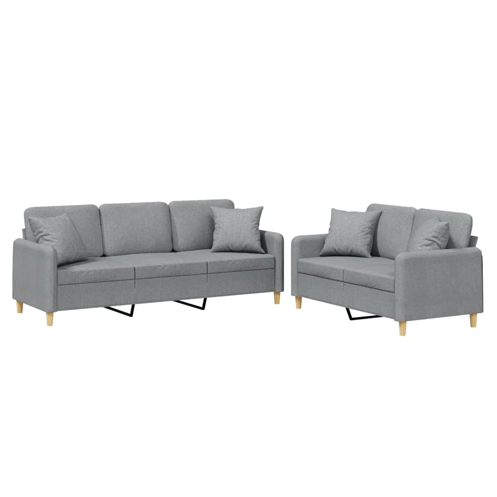 Set de canapele cu perne, 2 piese, gri deschis, material textil