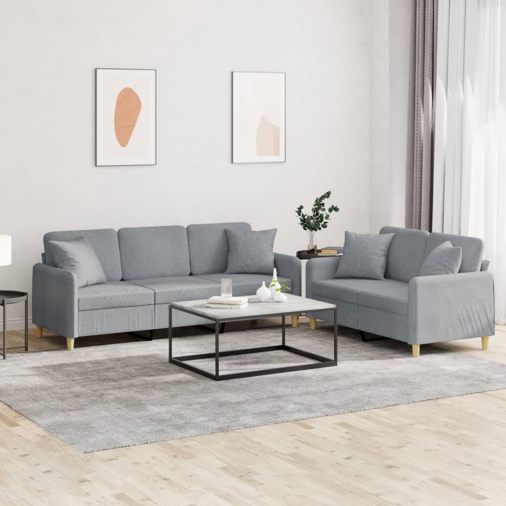 Set de canapele cu perne, 2 piese, gri deschis, material textil