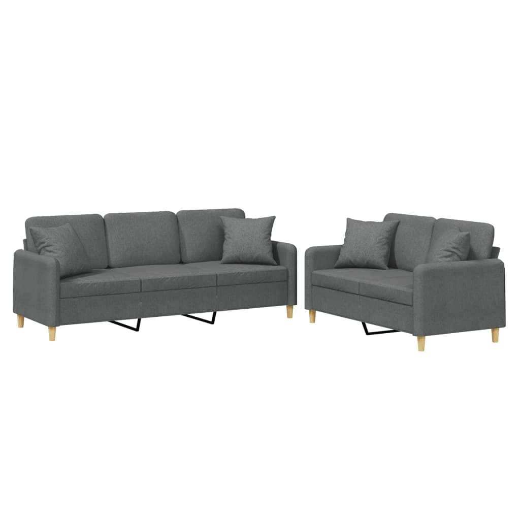 Set de canapele cu perne, 2 piese, gri închis, material textil