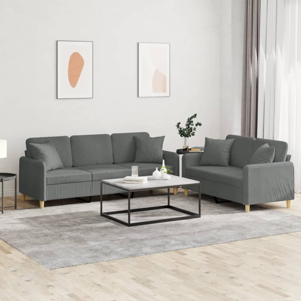 Set de canapele cu perne, 2 piese, gri închis, material textil