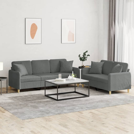 Set de canapele cu perne, 2 piese, gri închis, material textil