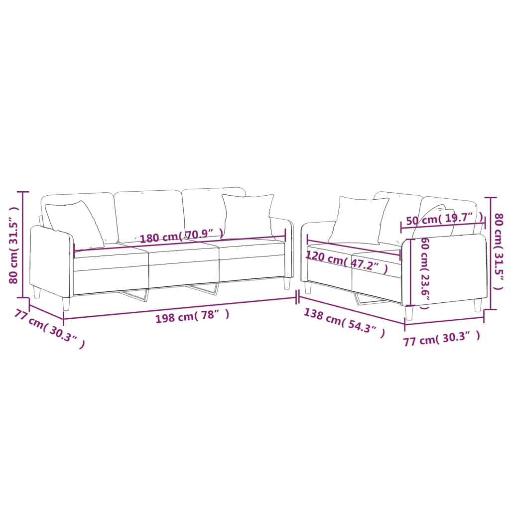 Set de canapele cu perne, 2 piese, negru, material textil