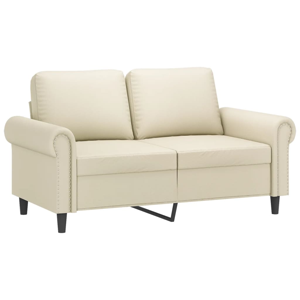 Set de canapele cu perne, 2 piese, crem, piele ecologică