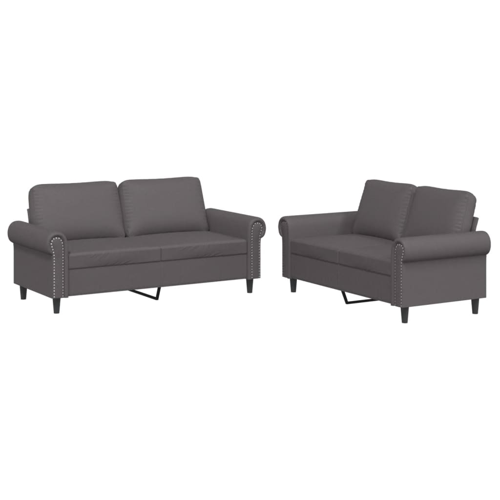 Set de canapele cu perne, 2 piese, gri, piele ecologică