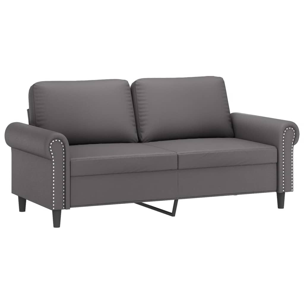 Set de canapele cu perne, 2 piese, gri, piele ecologică