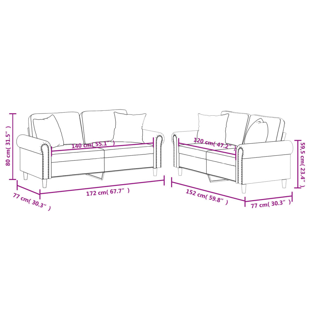Set de canapele cu perne, 2 piese, gri, piele ecologică