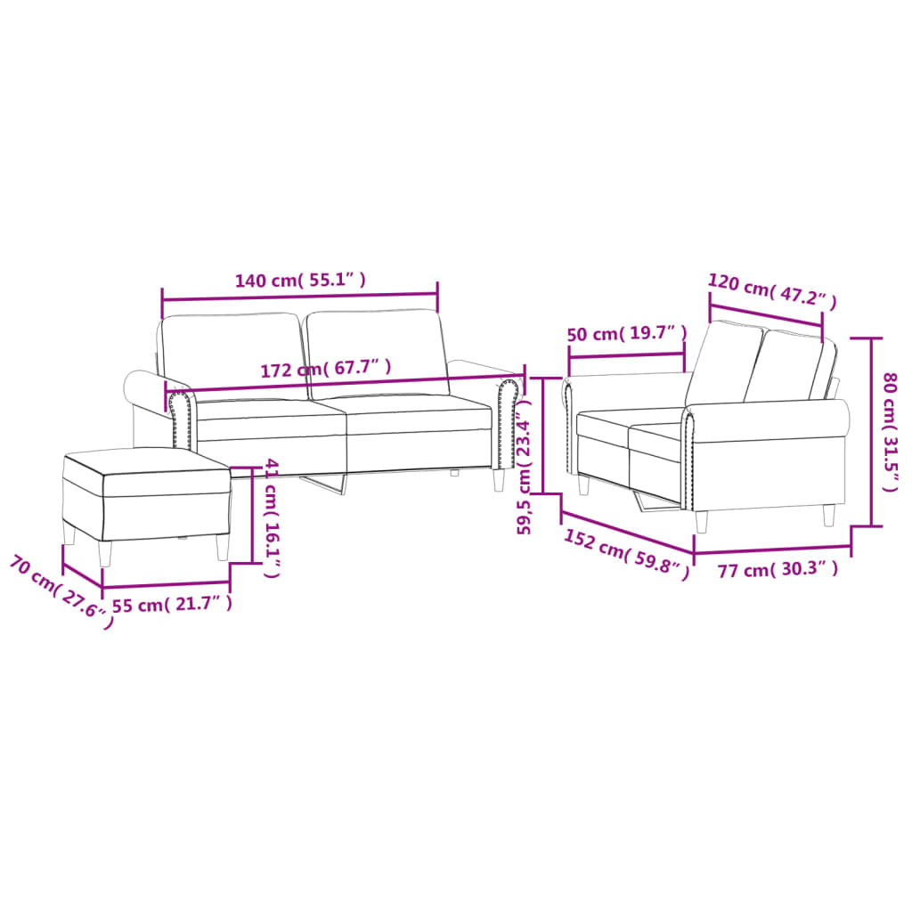 Set de canapele cu perne, 3 piese, galben, catifea